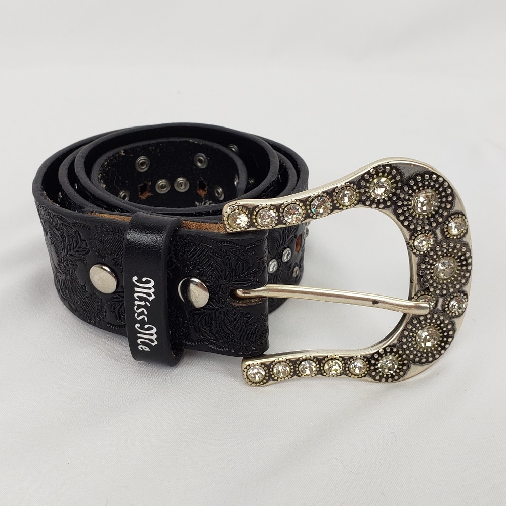 Miss Me Womens Jewel Studded Belt Black